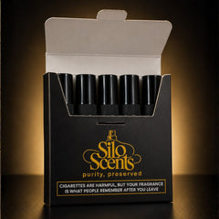 Black box of Silo Scents with gold text on a dark background
